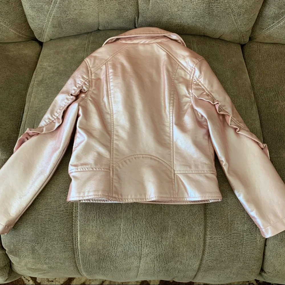 NWOT Art Class Pink Shiny Girls Ruffle Jacket XS